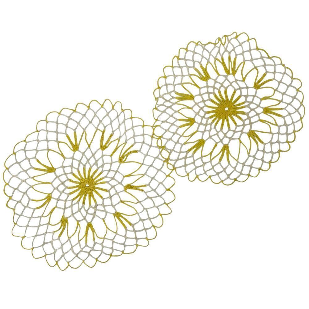 Vintage Doilies Crochet Set‎ of 3 Wide Knit Yellow Orange White - Picture 3 of 10